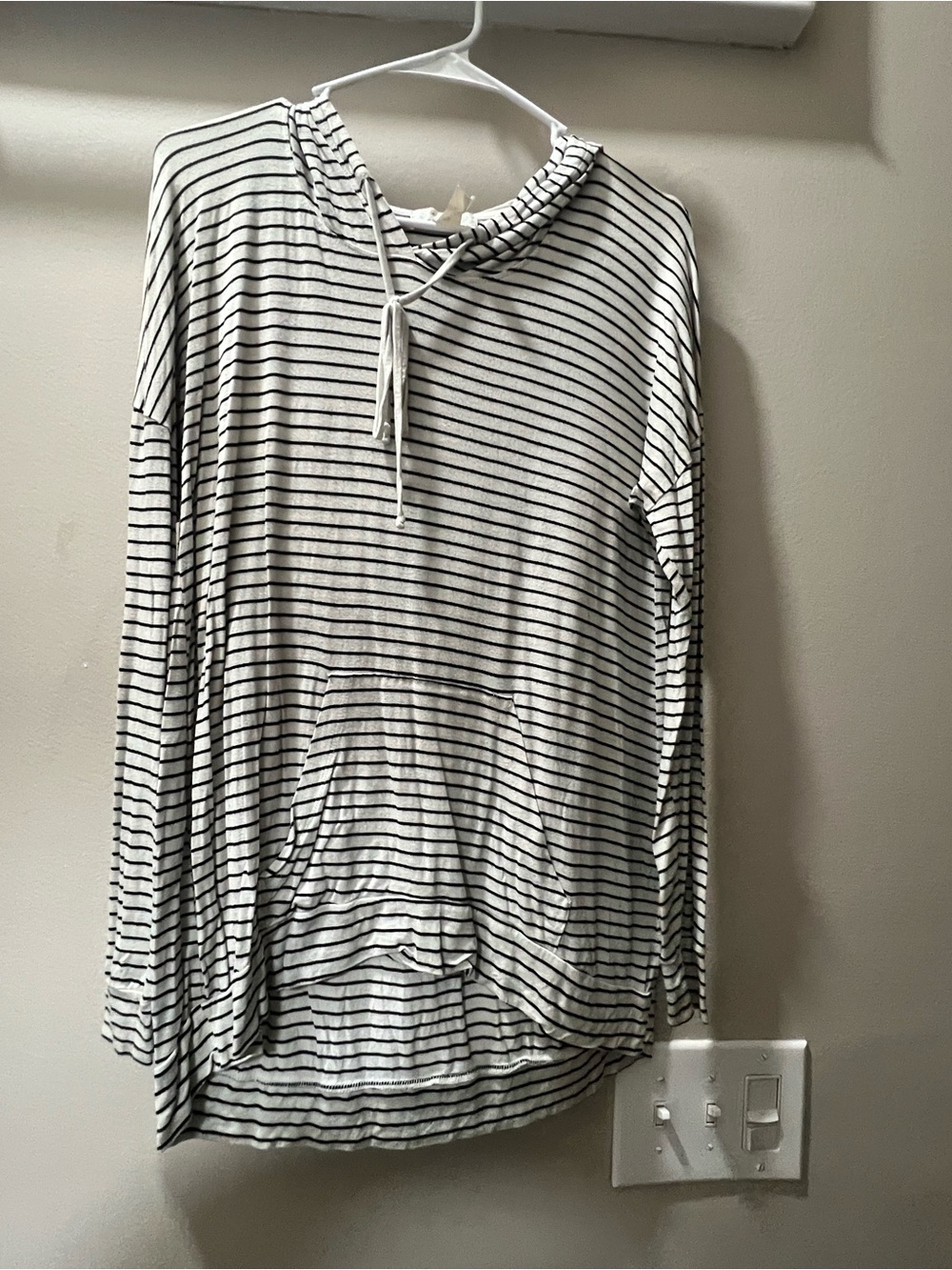 love, Fire White & Black Striped Hooded Long Sleeve Top